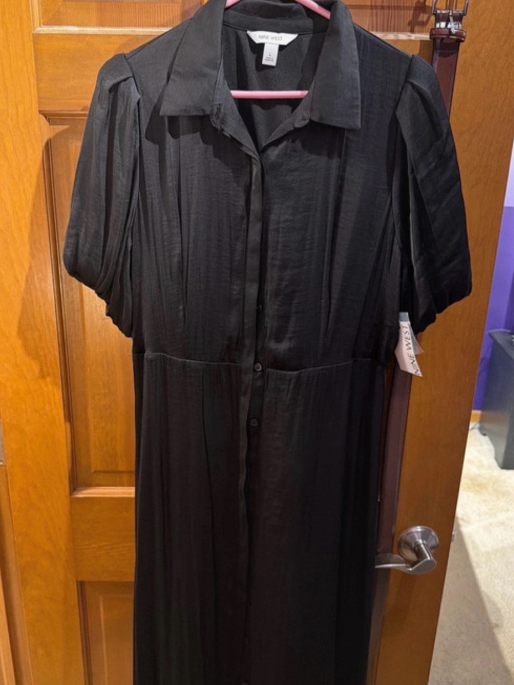 Nine West Black Button-Front Shirt Dress
